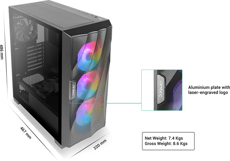 ANTEC DF700 FLUX Wave Mesh Front, High Airflow, Tempered Glass with 3x ARGB Fan Front, 1x Rear, 1x PSU Shell (Reverse Fan blade) ATX Gaming Case