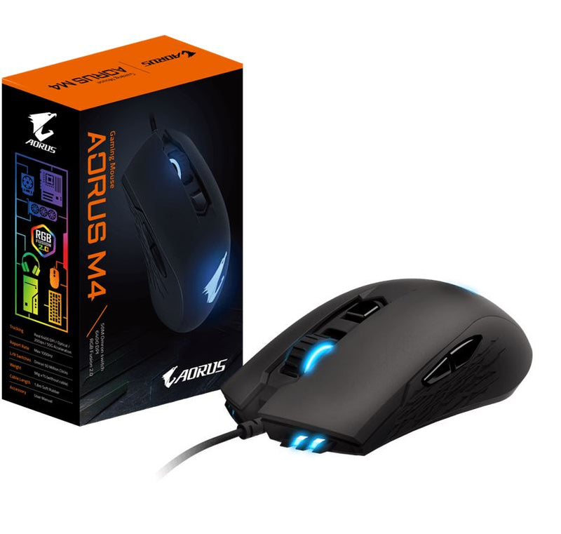 Gigabyte AORUS M4 Optical Gaming Mouse USB Wired 6400 dpi 1000Hz 98g 3D Scroll 50 million click Matte Black RGB Fusion2.0 On-the-fly DPI Adjustment