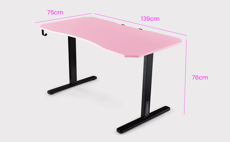 OVERDRIVE Gaming PC Desk Carbon Fiber Style, Pink and Black, with Headset Holder, Gaming Mouse Pad