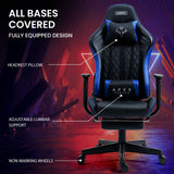 OVERDRIVE Apex Series Reclining Gaming Ergonomic Office Chair with Footrest, Black and Blue