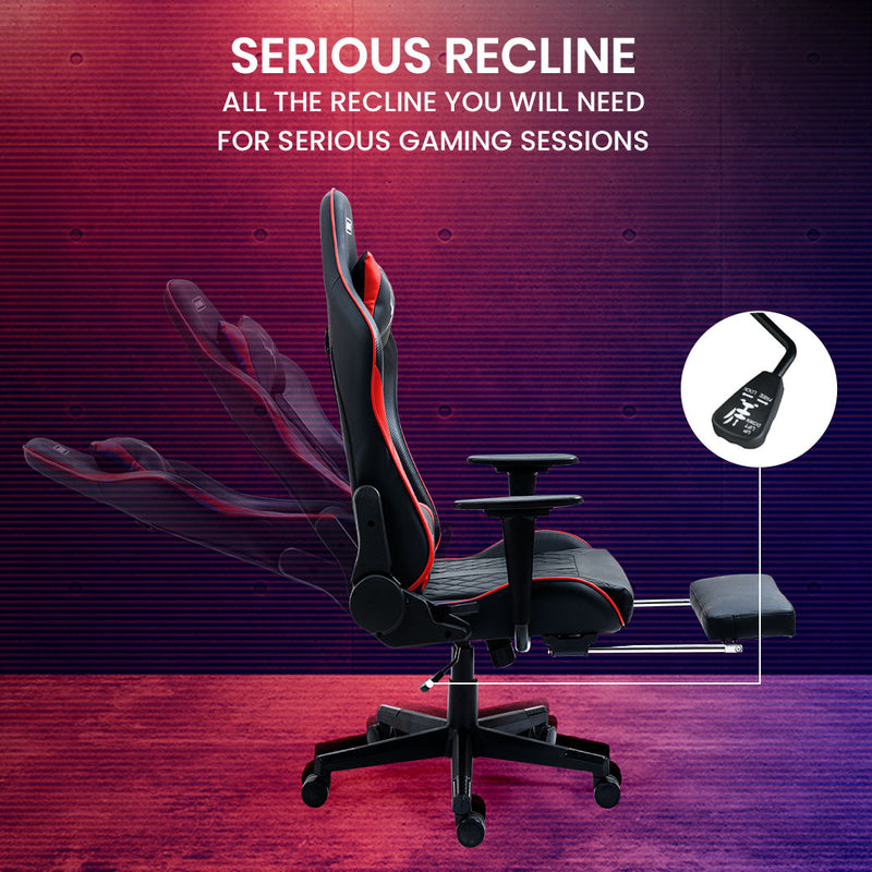 OVERDRIVE Apex Series Reclining Gaming Ergonomic Office Chair with Footrest, Black and Red