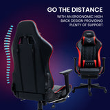 OVERDRIVE Apex Series Reclining Gaming Ergonomic Office Chair with Footrest, Black and Red