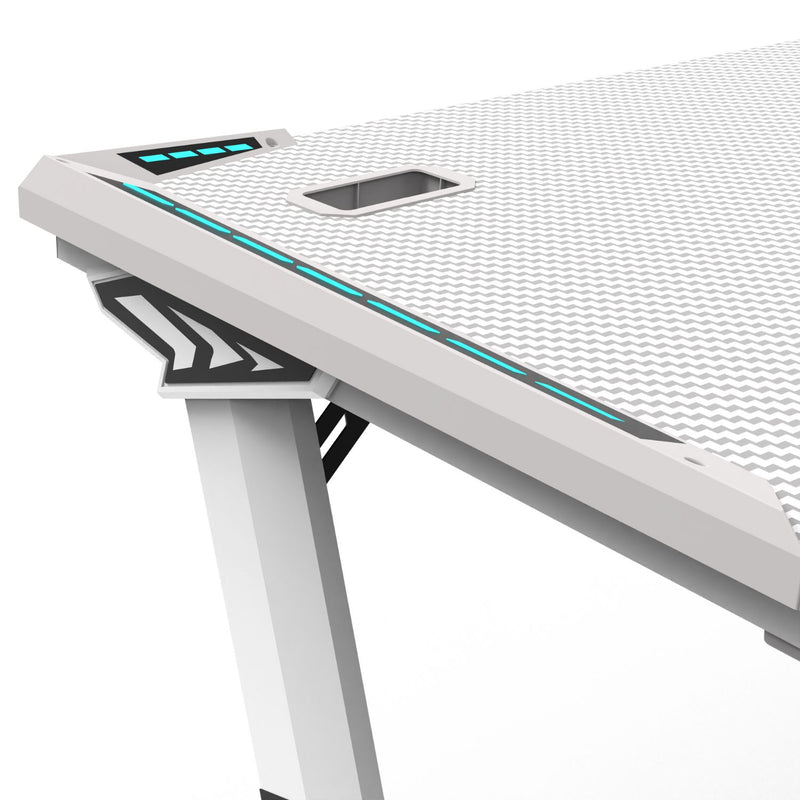 EKKIO RGB Gaming Desk Z Shape White 140cm EK-GD-109-AL