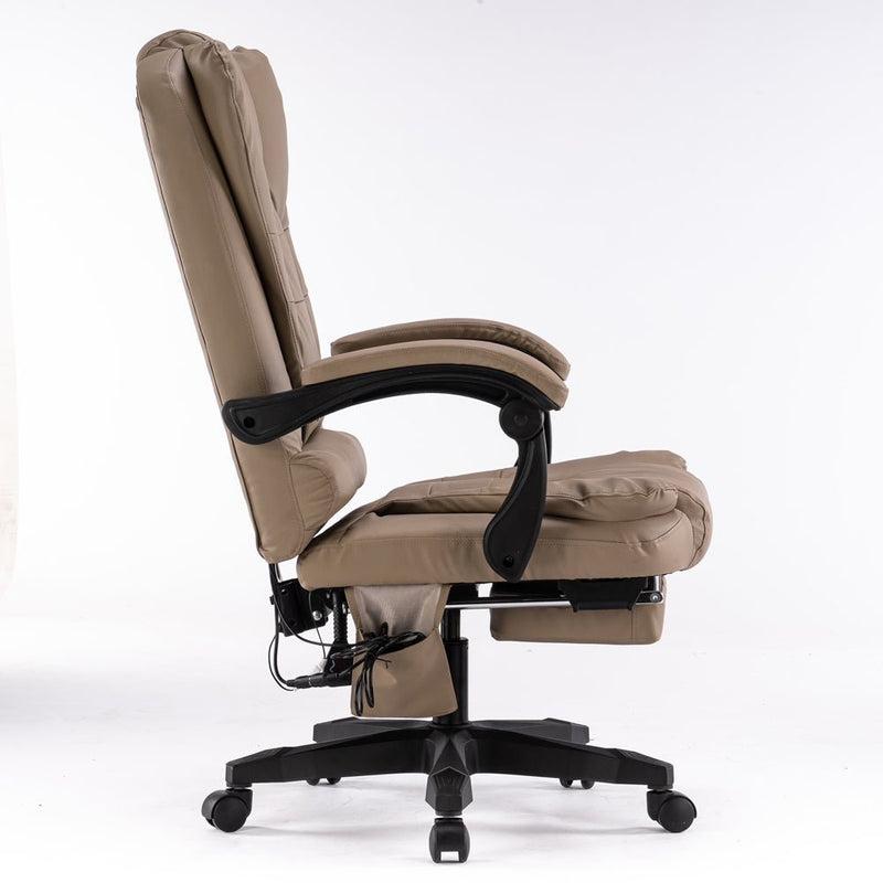 8 Point Massage Chair Executive Office Computer Seat Footrest Recliner Pu Leather Khaki