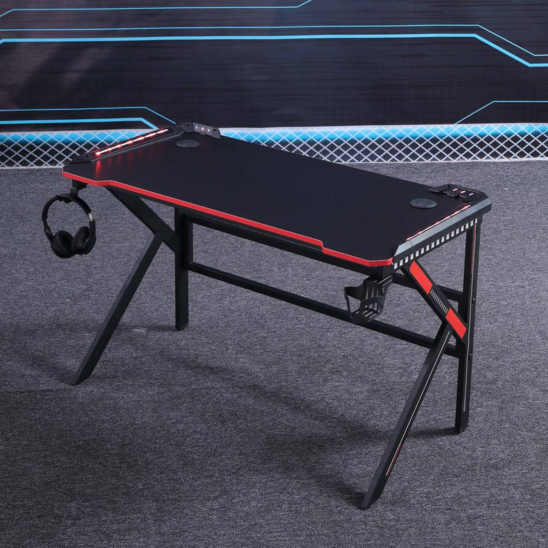 Gaming Desk Desktop PC Computer Desks Desktop Racing Table Office Laptop Home K-Shaped Legs Black 140cm