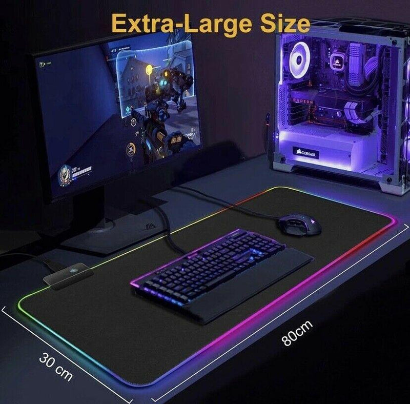 LED Gaming Mouse Pad Large RGB Extended Mousepad Keyboard Desk Anti-slip Mat