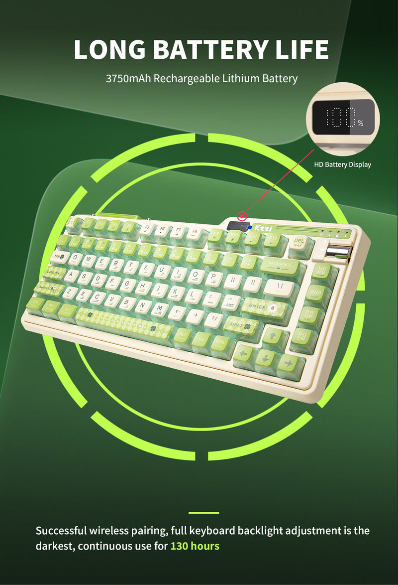 KZZI K75 PRO RGB 75% Wireless Gasket Mechanical Lemon Green Keyboard, Triple Mode, Eternity Tactile Switch